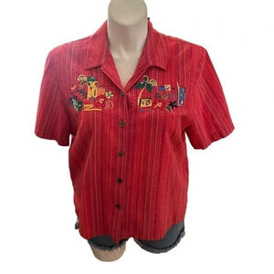 Vintage Koret Embroidered Button Down Top Size XL